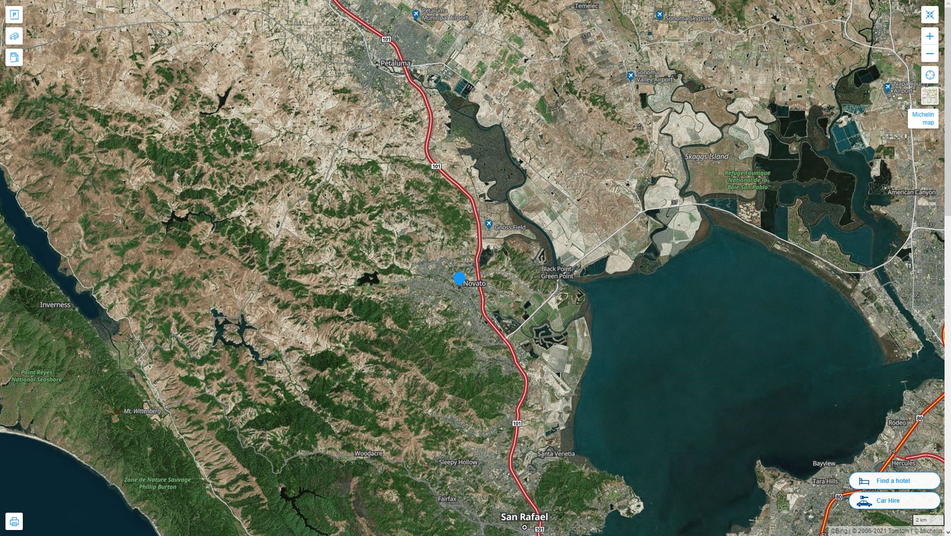 Novato California Highway and Road Map with Satellite View